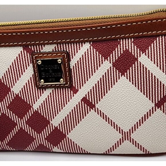 Rare New Dooney & Bourke Cranberry Red Ivory Plaid Wristlet Handbag Gold… - Picture 3 of 10